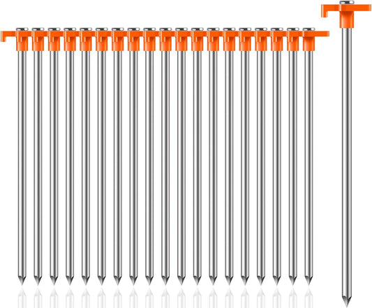 20 Pack Tent Stakes Heavy Duty, 9.84 Inch Rust-Proof Yard Stake Ground Stakes, Metal Tent Pegs for Camping Patio, Garden, Canopy, Grass, Outdoor (Orange)