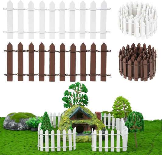 4 Pcs 35 Inch Fairy Garden Decor Mini Fence, Wood Picket Fence for Fairy Garden Supplies, Small Picket Fence for Doll House Decor DIY Crafts Plant Pot Micro Landscape Ornaments