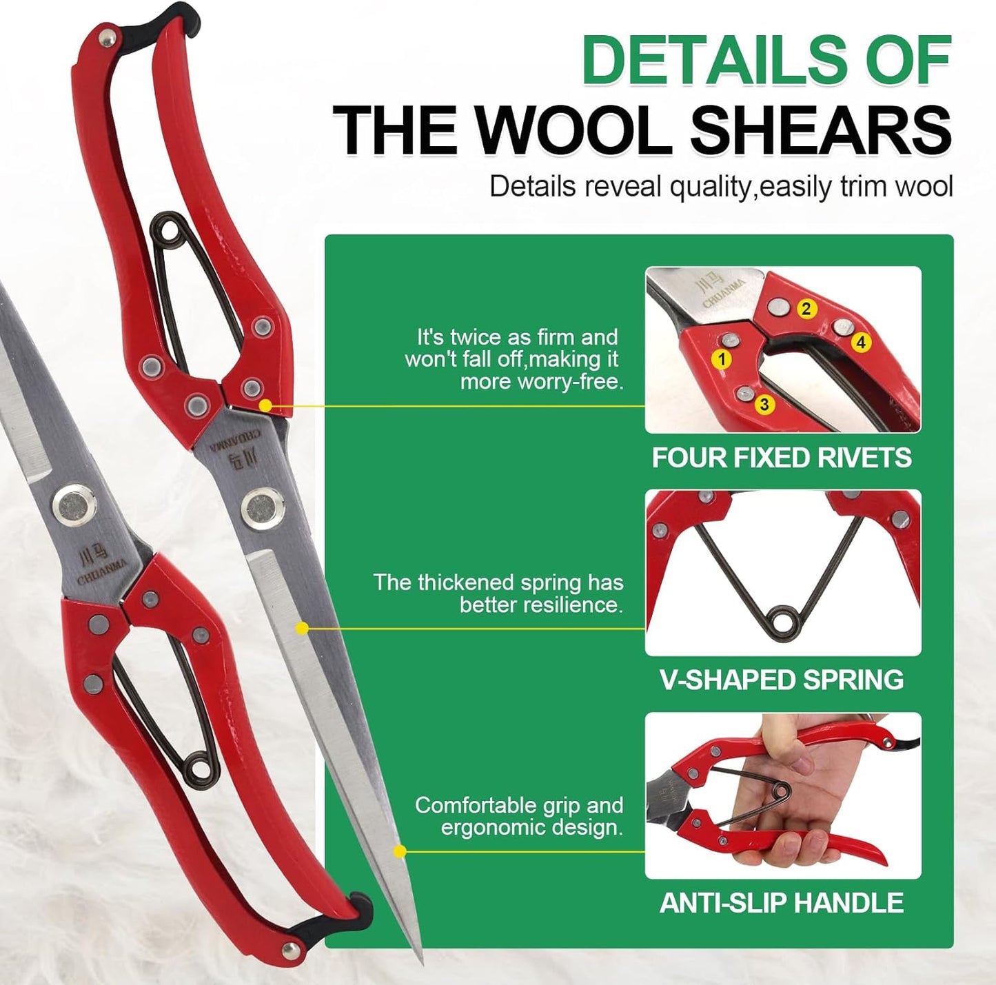 Manual Wool Shearing Shear Stainless Steel Trimming Scissor Long blades Multifunctional garden shears Craft Scissors with spring Red