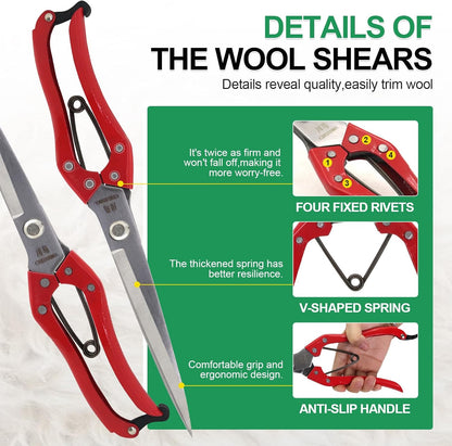 Manual Wool Shearing Shear Stainless Steel Trimming Scissor Long blades Multifunctional garden shears Craft Scissors with spring Red