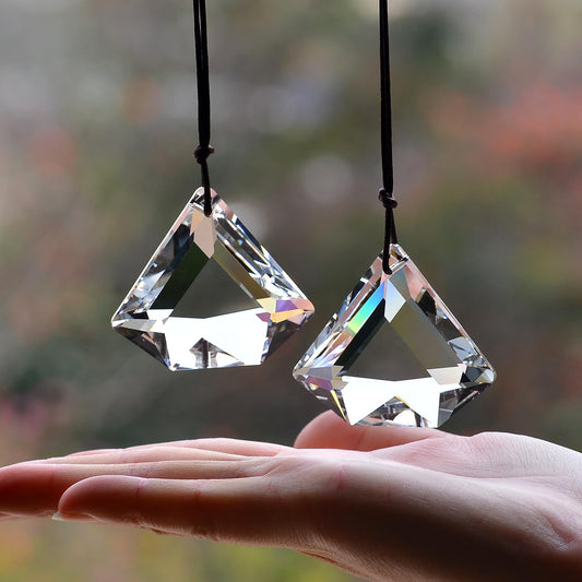 2PCS Clear Diamond Crystal Sun Catcher Prisms, STINO Hanging Suncatchers with Glass Prism, Rainbow