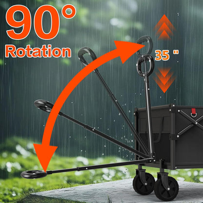 360LBS Heavy-Duty Wagons Carts Foldable 120L Collapsible Wagon Cart with Wheels and Tailgate, Folding Utility Wagon Carts for Groceries, Outdoor Camping, Shopping, Beach, Garden