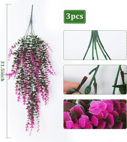 Fake Monkey Plants Hanging Eucalyptus Vines Fake Vines Faux Hanging Plants for Outdoor Garden Yard Backdrop Decor Indoor Room Table Wall Home Hanging Decoration(Fuchsia)