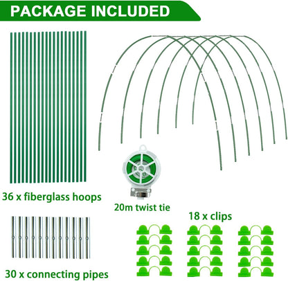 Garden Hoops for Raised Bed, 36 PCS Greenhouse Hoops 6 Sets of 8.5 FT Long Garden Arch Greenhouse Frame Rust-Free Fiberglass Garden Hoops for Row Cover Netting Shade Cloth