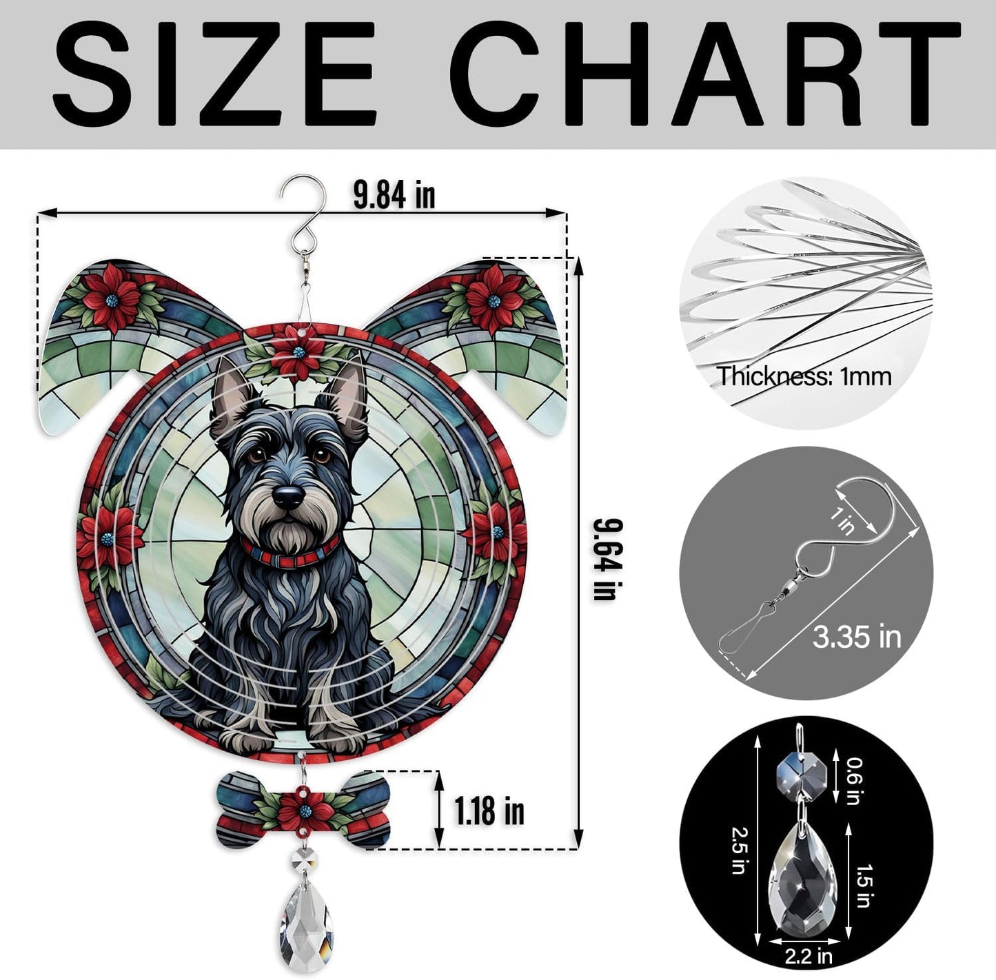 Scottish Terrier Dog Ears Wind Spinner, Scottish Terrier Wind Spinner Hanging for Yard and Garden V02