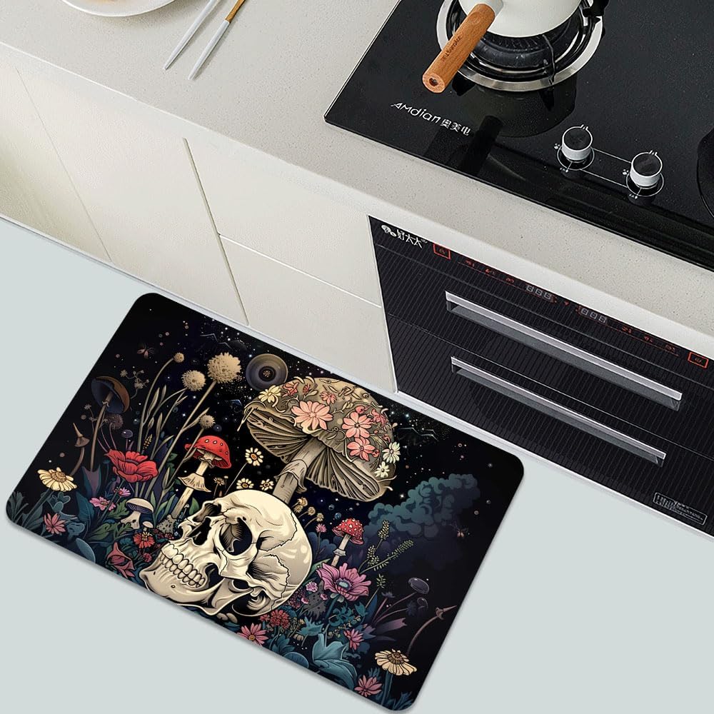 Bath Mat-Bathroom Rug，A Skull and Mushroom-Absorbent Non Slip Quick Dry Stain Resistant Easy to Clean Care Shower Rug for Bathtub Shower Room 20×31Inch (50 * 80cm)