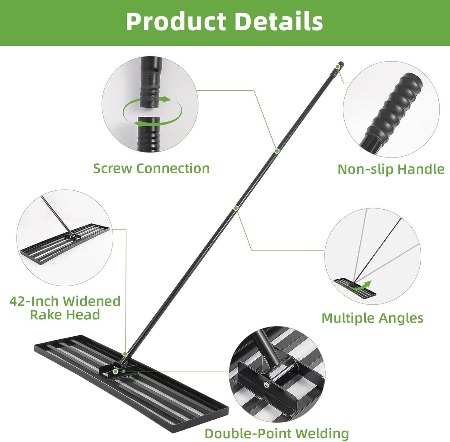 Lawn Leveling Rake 42 Inch, Heavy Duty Metal Levelawn Rake with 42'x10' Ground Plate, 78' Extra Long Adjustable Handle, Lawn Leveler Tool for Backyard, Garden, Golf Lawn, Farm and Ranch to Level Soil