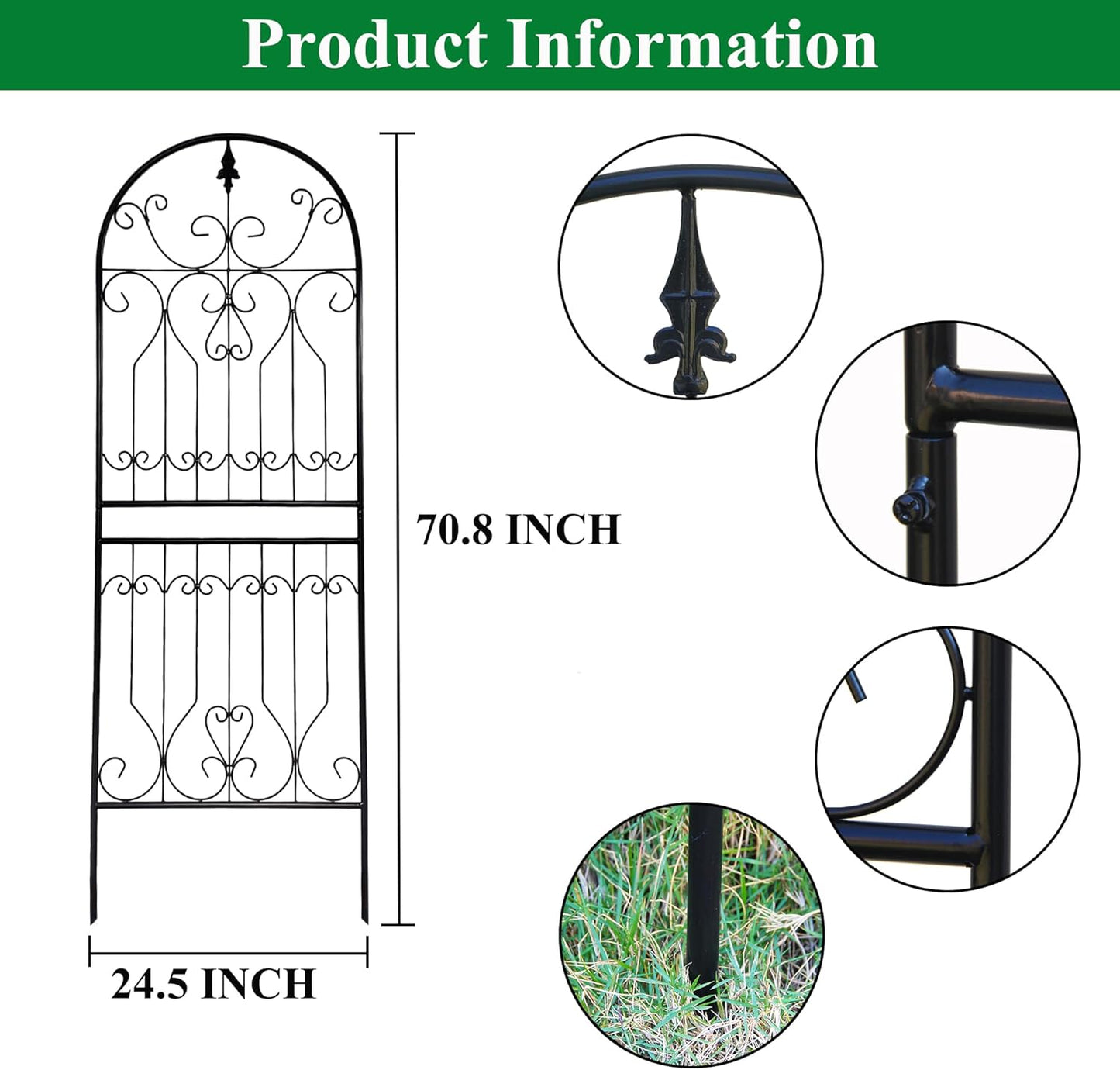 SCENDOR Trellis for Climbing Plants 70.8" H x 24.5" W Metal Premium Quality Material Rust-Resistant Climbing Frame Stylish Garden Addition Outdoor Roses Vine Ivy Clematis Trellises Black 1 Pack