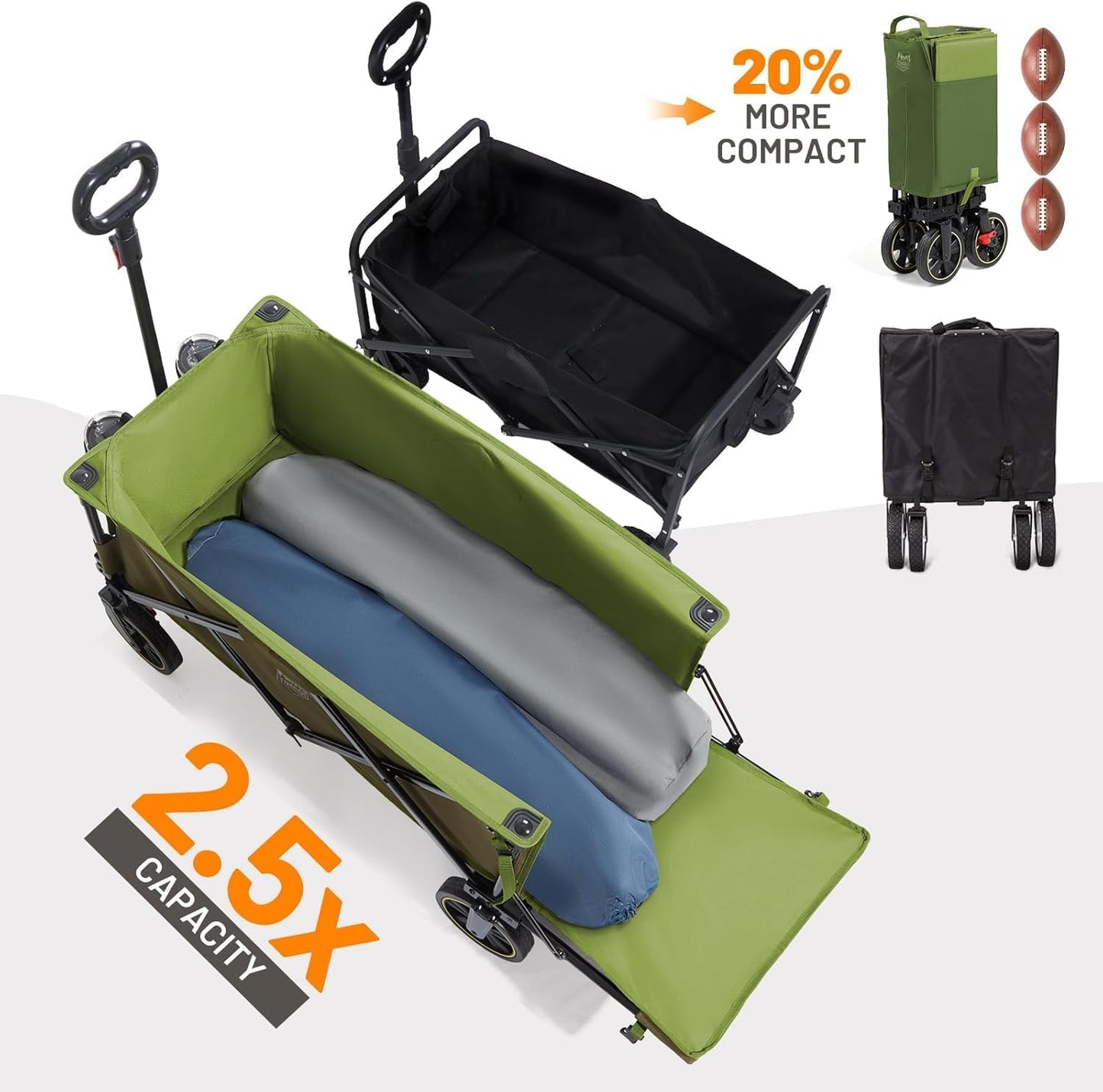 TIMBER RIDGE 49" Extra Long Collapsible Folding Wagon with Tailgate and Brakes, 300lbs Heavy Duty Wagon Carts Foldable, 250L Capacity Portable Cart for Dogs, Garden, Outdoor Camping Sports, Green