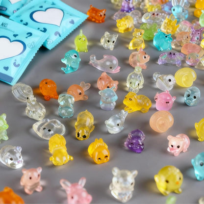 Glow in The Dark Animal Resin Models Blind Bag - 100PCS Mystery Mini Figures Set, Luminous Farm & Ocean Animals for DIY Aquarium Decor, Micro Landscape