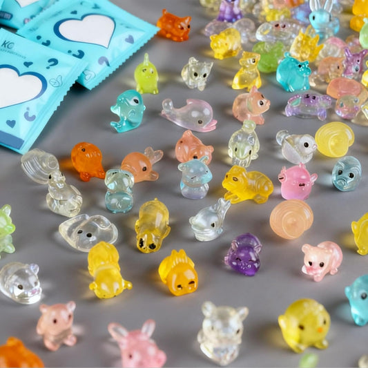 Glow in The Dark Animal Resin Models Blind Bag - 100PCS Mystery Mini Figures Set, Luminous Farm & Ocean Animals for DIY Aquarium Decor, Micro Landscape