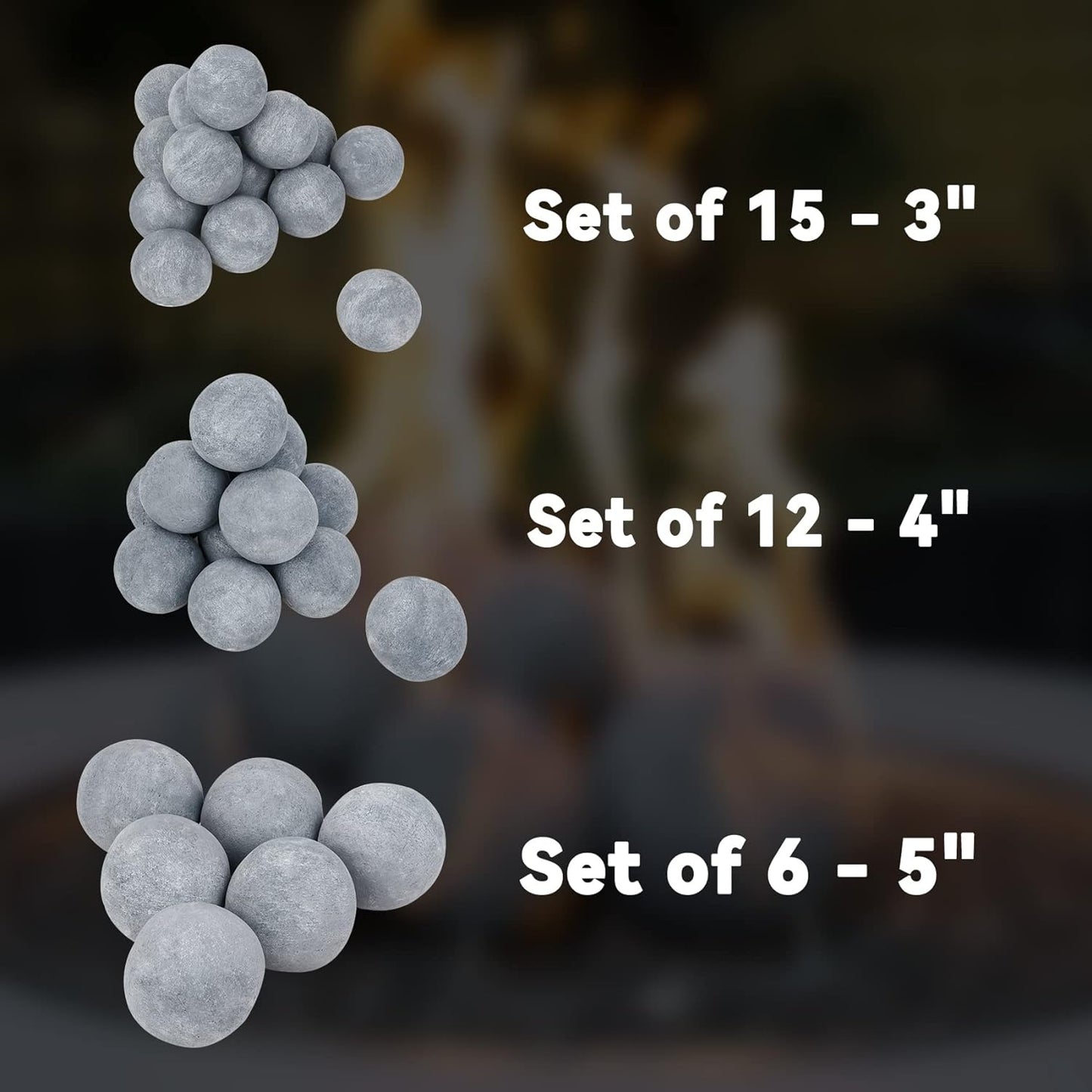 Skyflame Ceramic Balls, Set of 6 Round Fire Stones Set for Indoor and Outdoor Fire Pits or Fireplaces Accessory, 5 Inch, Gray