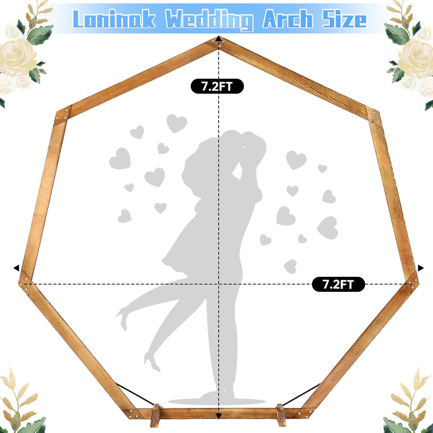 Heptagonal Wooden/Wood Arch 7.2FT for Wedding Ceremony, Arbor Backdrop Stand for Garden Parties, Indoor, Outdoor, Autumn Theme, Rustic Decorations