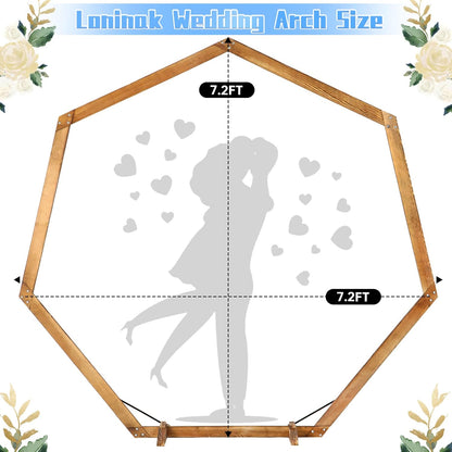 Heptagonal Wooden/Wood Arch 7.2FT for Wedding Ceremony, Arbor Backdrop Stand for Garden Parties, Indoor, Outdoor, Autumn Theme, Rustic Decorations