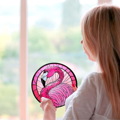 Flamingo Sun Catcher Stained Glass Bird Light Window Hanging Gifts for Women Wall Decor Handmade Flamingo SunCatcher Decoration for Garden Home Decor, 7.87inch