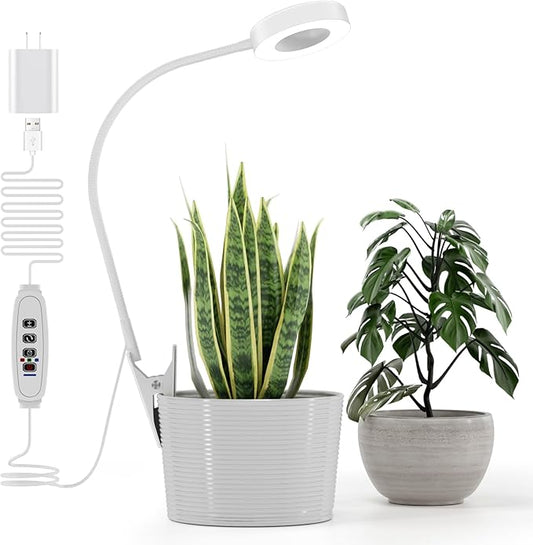 Grow Lights for Indoor Plants Full Spectrum, Clip-on LED Plant Lights for Indoor Growing with Auto On/Off Timing 3/9/12 Hrs, 10 Dimmable Levels, 3 Spectrum Modes & Adjustable Gooseneck, White, 1 Pack