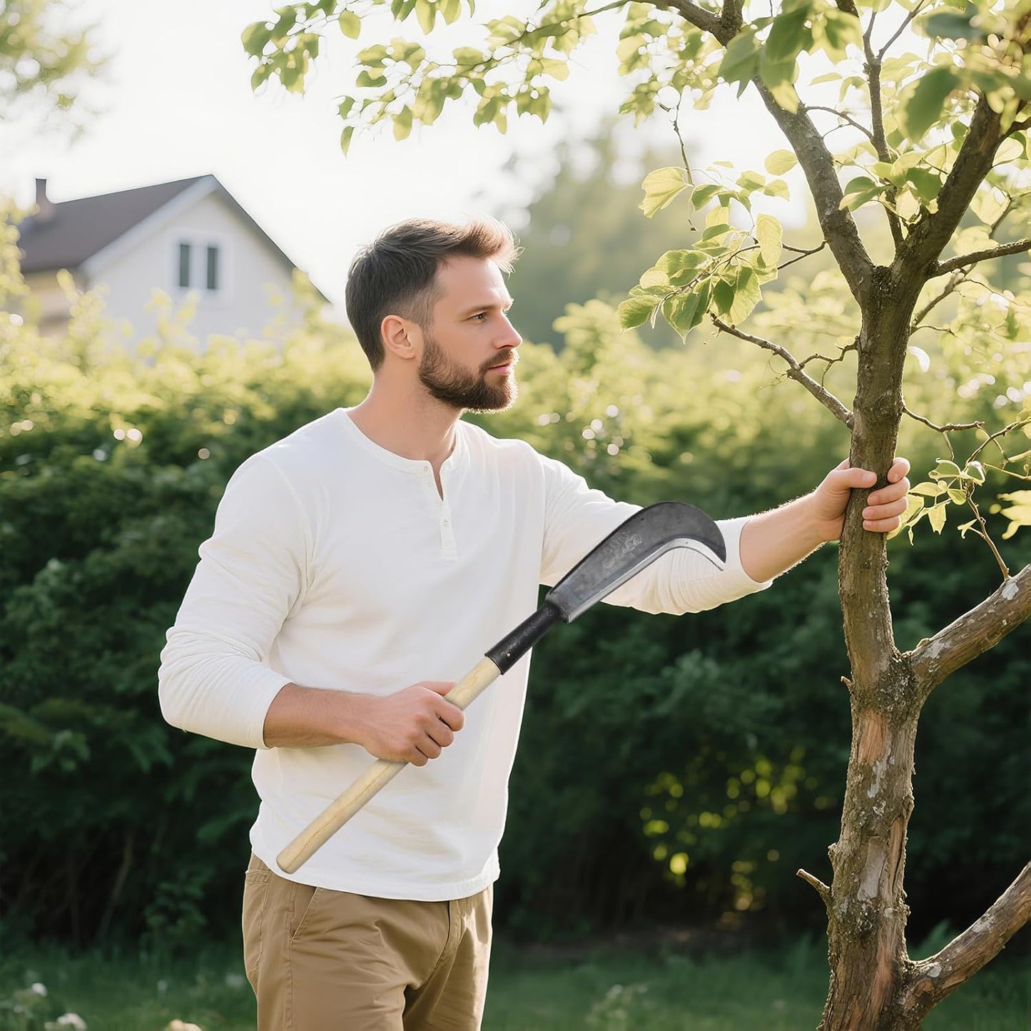 Sickle Garden Tool，22" Steel Machete Heavy Duty for Cutting Trees,Machete for Yard Work with Wooden Handle