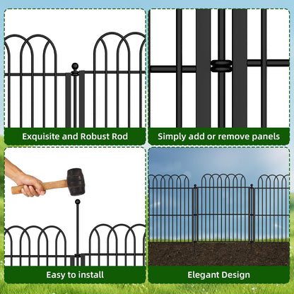Decorative Garden Fence 17in x11.25ft,10 Pack Rustproof Metal No Dig Fence Animal Barrier for Dog, Arched Flower Bed Edging Ornamental Wire Border Panel Fencing for Yard Patio Outdoor Decor