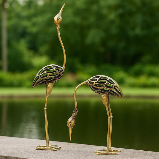 Seraphic Cast Iron Metal Crane/Heron Bird Garden Sculptures Statues for Indoor or Outdoor Lawn