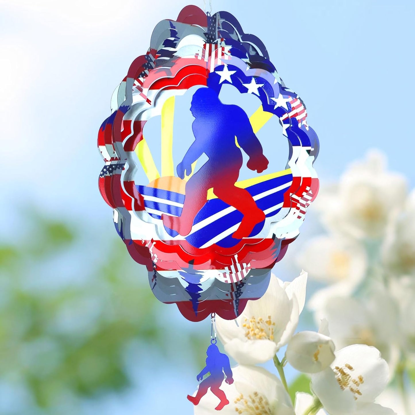 Bigfoot Wind Spinners Gift Patriotic Sasquatch Gifts for Women Men, 12 Inch Outdoor Metal 3D Wind Spinner Garden Yard Decor