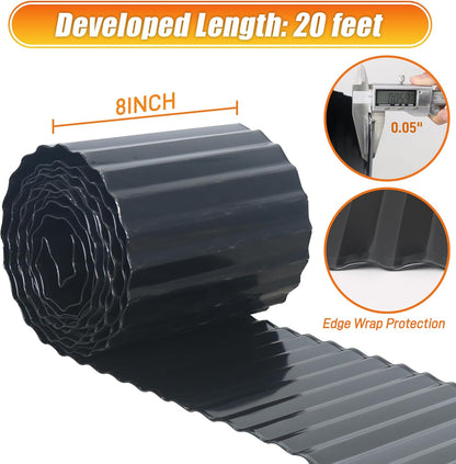 Corrugated Metal Garden Edging, 8"×20Ft Metal Landscape Edging for Lawns, Borders and Flower Beds, Metal Garden Edging Border for Garden and Yard, Sturdy Garden Long Strips, Black