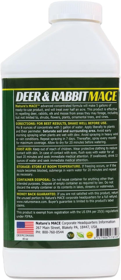 Nature’s MACE Deer & Rabbit Mace 40oz Concentrate Deer & Rabbit Repellent, Deer Repellent Spray for Plants, Lawns, Flowers & Gardens, Plant Safe Deer Spray, Protect Plants Fast, All-Season Protection