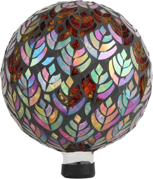 Lily's Home Colorful Mosaic Glass Gazing Ball, Designed with a Stunning Holographic Petal Mosaic Baroque Splendor Pattern to Bring Color to Any Home and Garden, Silver & Purple (10 Inches Dia.)