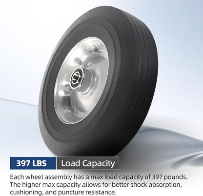 AR-PRO (2-Pack) 10" x 2.5" Flat Free Solid Rubber Replacement Tires - Flat-Free Tire and Wheel for Hand Trucks and Wheelbarrows with 5/8" Axles
