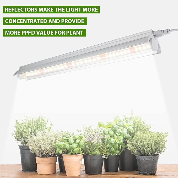 Grow Light T5 1.4Ft (8pcs x 10 Watts),5000k White Full Spectrum LED Lamp Plant Light Strips for Indoor Plant Growing,End-to-End Connectable with V-Shaped Reflector
