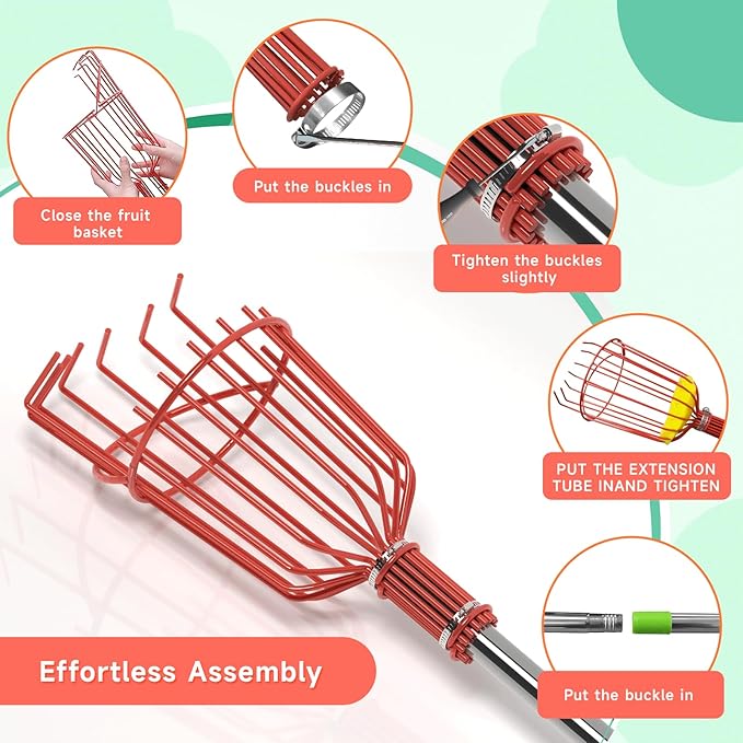 SHOUNAJIA 5-13FT Fruit Picker, Adjustable Long Handle Fruit Picker Pole with Basket, Fruit Picker Tool for Apple Lemon Orange Mango Avocado Fruit Mango Picking