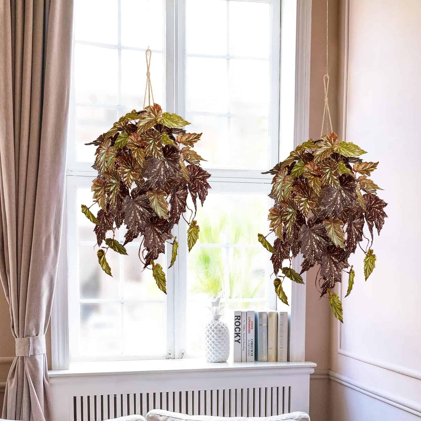 Large Fake Hanging Plants in Pot for Indoor & Outdoor, Long Artificial Hanging Pothos Plants Red, 27.6" Fake Potted Vines Ivy Greenery Plant for Room Wall Shelf Decor Living Room Patio Porch