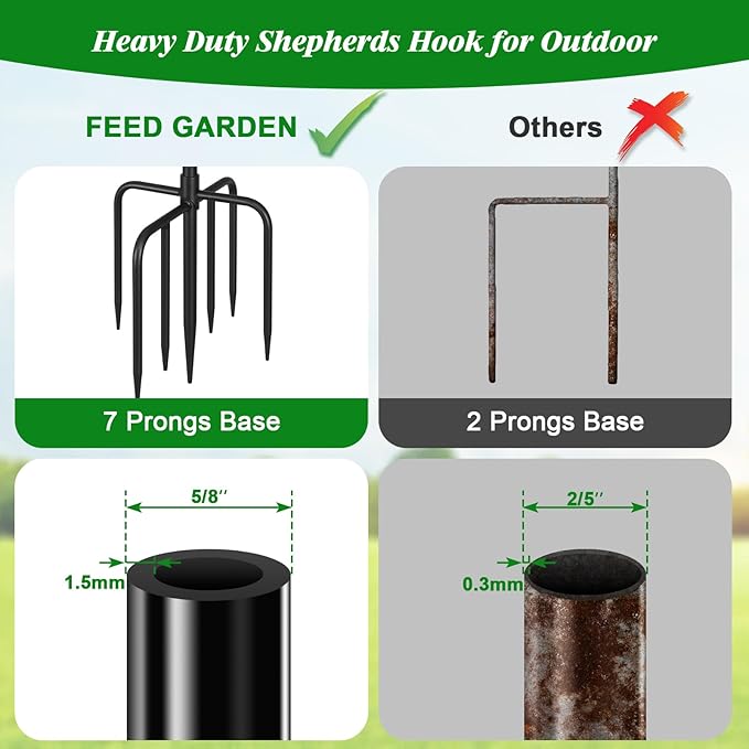 FEED GARDEN Shepards Hooks for Outdoor Bird Feeder Pole 76 Inch Adjustable Tall Heavy Duty Shepherds Hooks for Hanging Plant Baskets, Solar Lights, Wedding Decor, Lanterns, Black (2 Pack)