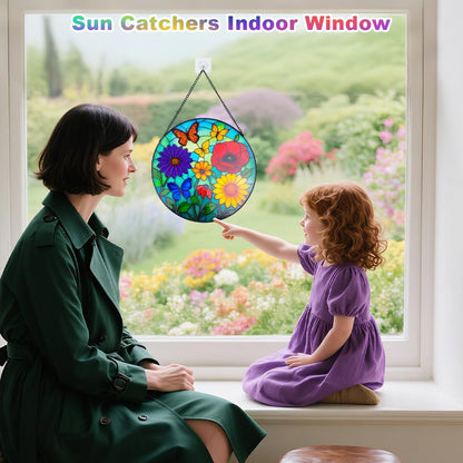 Wildflowers Stained Glass Window Hanging - Wildflowers Suncatcher for Indoor Window, Floral Stained Glass Decor for Garden, Home, Outdoor, Sun Catchers Birthday Gift for Women,Lovers and Mom 12 Inch