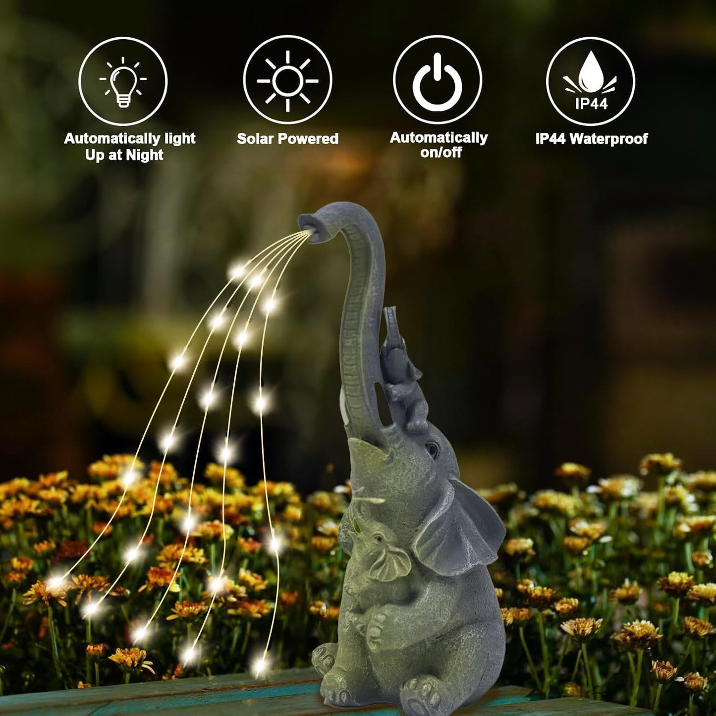 Solar Garden Decor Statues Outdoor, Birthday Gifts for Women Mom Grandma Senior Elder, Elephant Ornament for Balcony, Garden, Patio, Yard, Lawn