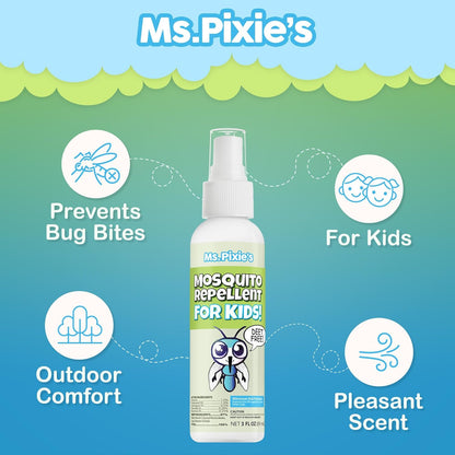 Ms. Pixie's Mosquito Repellent for Kids, DEET-Free Gentle Bug Spray for Children’s Skin & Outdoor Protection, 3 oz (90mL)