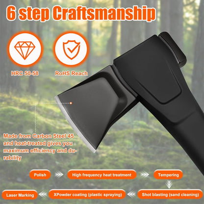 X14 Hatchet Axe, 14” Camping Axe for Wood Splitting & Kindling with Nylon Hollow Handle, Anti-Slip Shock Absorption Grip for Outdoor Survival, Firewood, Hiking & Yard Tools