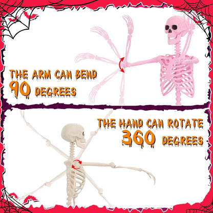 Tellingyou 6 Pcs Halloween Skeleton Decorations, Include 2 Pcs 5.4 ft Pink White Posable Life Size Skeletons, 1 Cane, 1 Tulle Skirt, 1 Hat, 1 Pink Glasses for Halloween Graveyard Haunted Decor