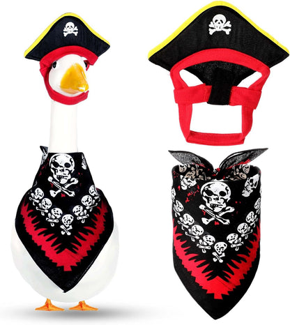 Halloween Pirate Lawn Porch Goose Outfit 23"/ 17'' Pirate Style with Bandana and Hat Costume Cement Goose Statue Clothes for Outdoor Patio Yard Art Decoration Cosplay