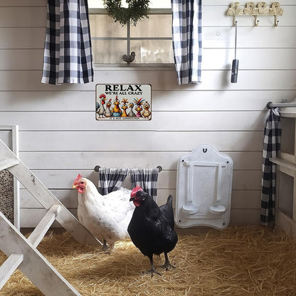 Funny Chicken Gifts Relax We‘re All Crazy It's Not Competition Tin Sign for Home Farm Chicken Coop Farmhouse Kicthen Garden Decor 8 X 12 Inch (3621)