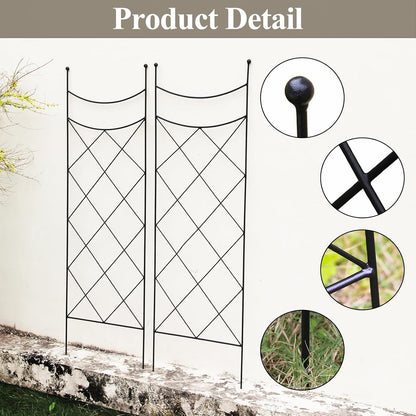 45.3" H x 15" W Metal Garden Trellis for Climbing Plants, Black Iron Trellis for Vines Plant Rose Vegetable Support,Large Decorative Outdoor Trellis，2 Pack