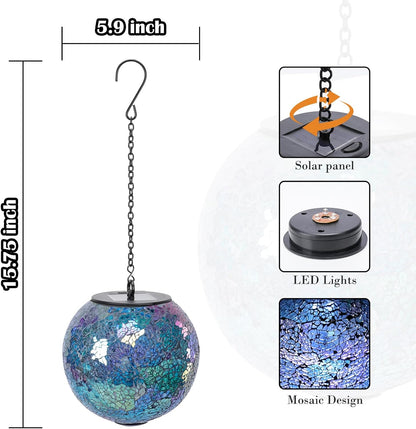 Solar Hanging Lantern Solar Outdoor Lanterns Mosaic Gazing Ball Outdoor Hanging Lights Outdoor Lights Waterproof Garden Patio Pathway & Yard Décor Blue