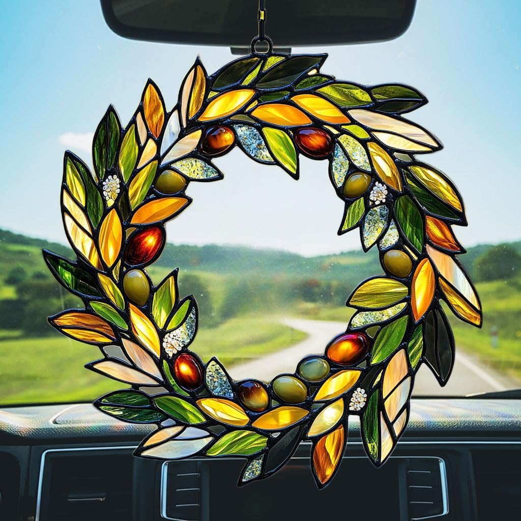 Mistletoe Wreath Acrylic Suncatcher Stained Glass Effect Window Car Hanging Christmas Ornament Indoor Outdoor Decor Garden Sun Catcher Panel for Christmas Lover for Women Mom Grandma