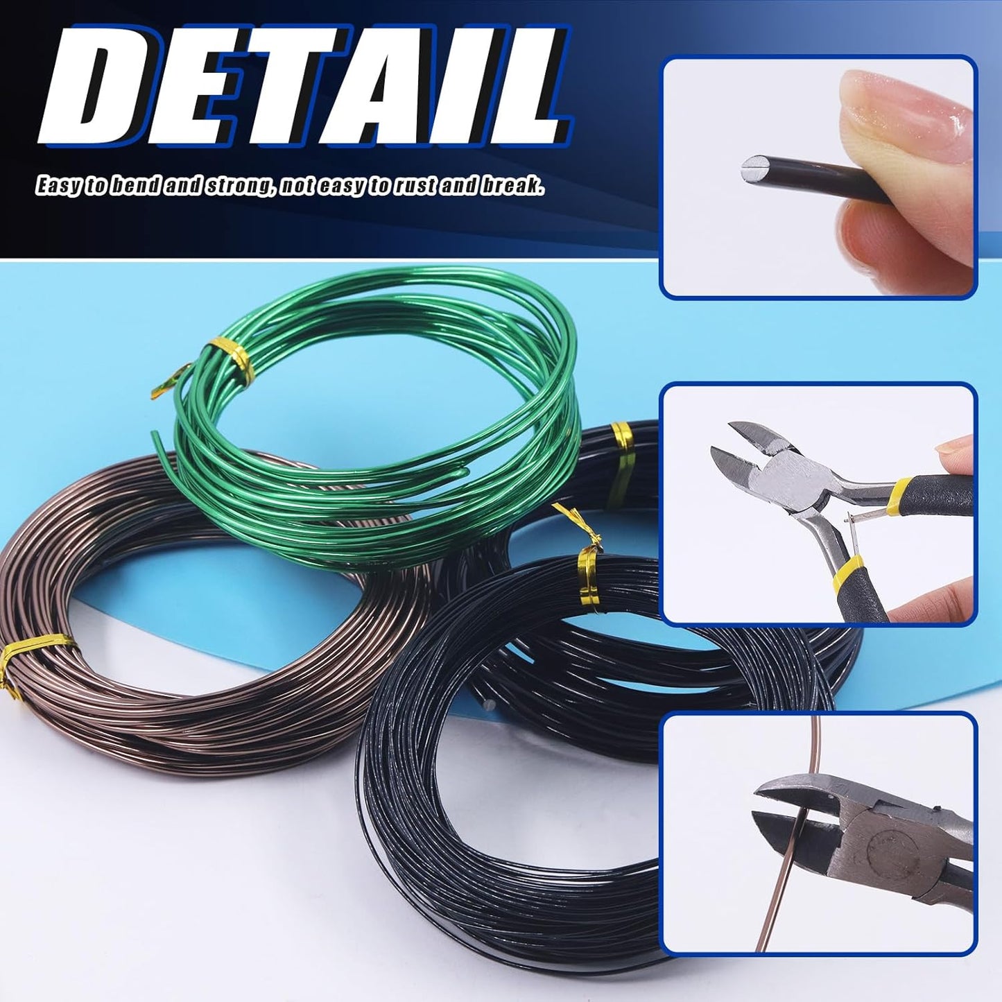 Glarks 4 Rolls Bonsai Wires Kit, 2mm 3mm 1mm 1.5mm Aluminum Bonsai Training Wire Tree Branches with Wire Cutter, 164 Feet Anodized Aluminum Set for Holding Bonsai Branches Small Trunks