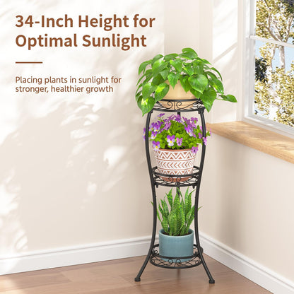 LASZOLA Black 3 Tier Tall Plant Stand for Indoor Outdoor, Large Multiple Level Flower Planter Holder Organizer Rack for Patio Office Bathroom Corner Floor, Sturdy Heavy Duty Metal, Vertical Display