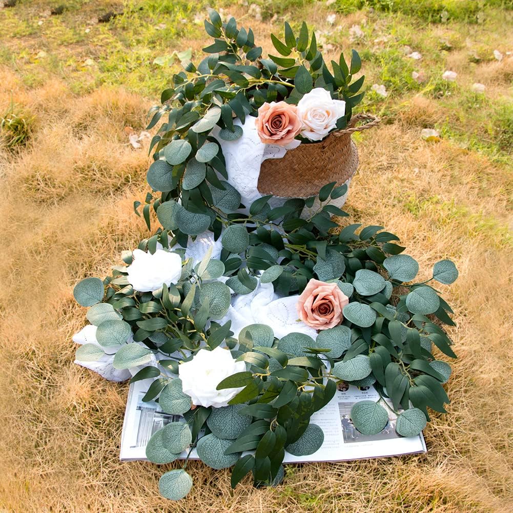 3 Strands Artificial Vines Kit, 78" Silk Eucalyptus Ivy Garland Green Leaves Natural Odorless, Fake Greenery Hanging Plants Decoration for Home, Bedroom, Wall, Party, Wedding Decor
