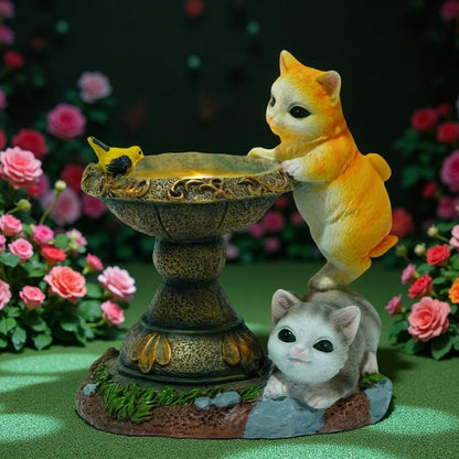 Solar Two Kittens Garden Statues with LED Lights, Outdoor Decor for Patio Yard Balcony - Unique Housewarming Birthday Gifts for Women Mom Grandma