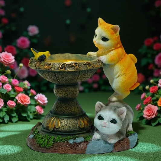 Solar Two Kittens Garden Statues with LED Lights, Outdoor Decor for Patio Yard Balcony - Unique Housewarming Birthday Gifts for Women Mom Grandma