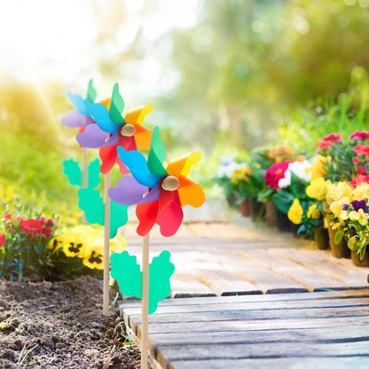 Blue Panda 12-Pack Rainbow Flower Pinwheels for Yard and Garden - Wind Spinners and Outdoor Party Favors for Kids, Pride and Birthday Decorations - Windmill for Yard - Pinwheels for Kids