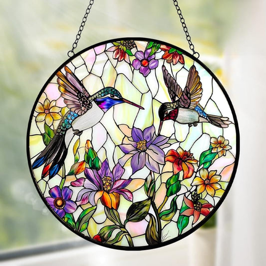 Stained Glass Hummingbird Suncatcher Window Hanging - Handmade Stained Glass Bird Suncatchers for