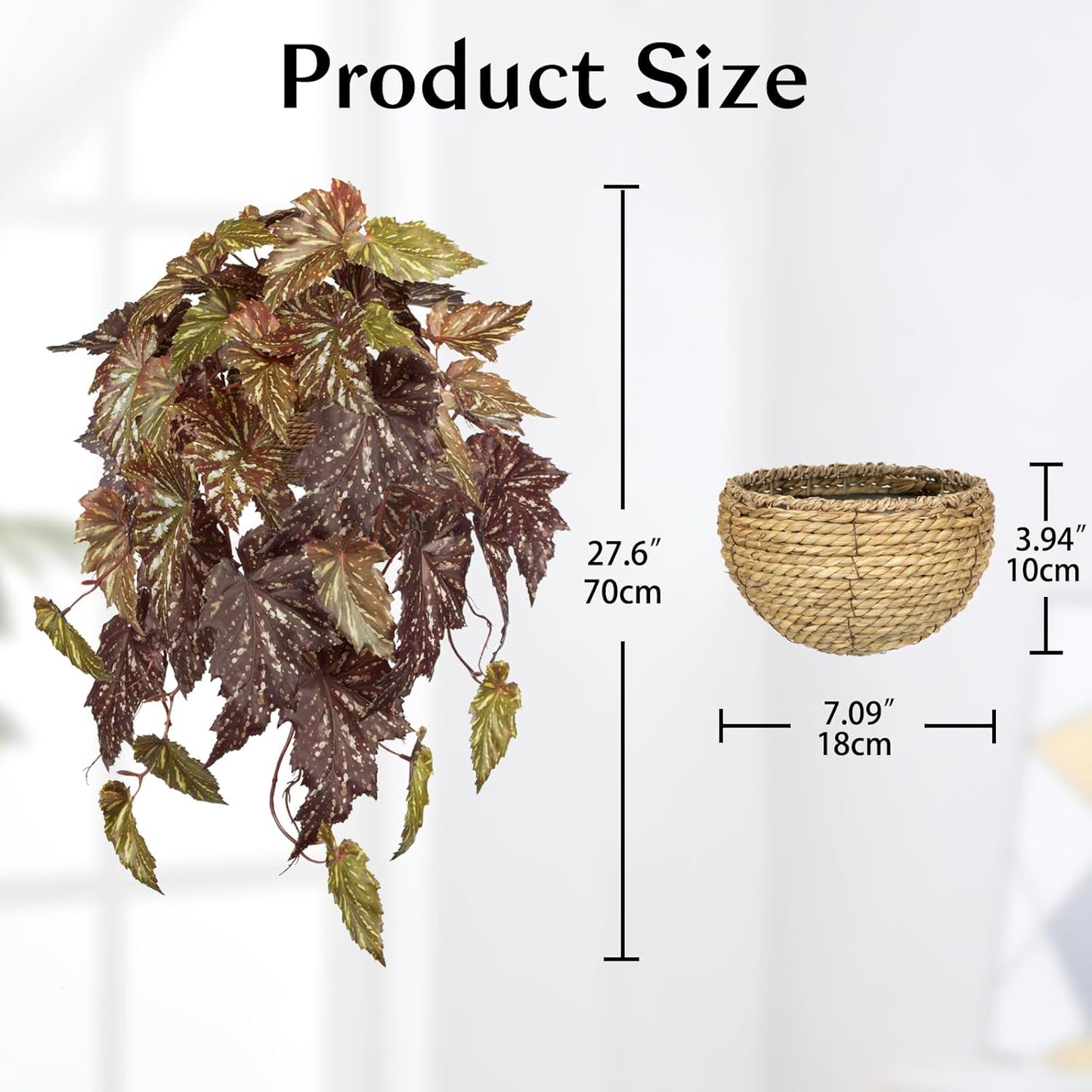 Large Fake Hanging Plants in Pot for Indoor & Outdoor, Long Artificial Hanging Pothos Plants Red, 27.6" Fake Potted Vines Ivy Greenery Plant for Room Wall Shelf Decor Living Room Patio Porch